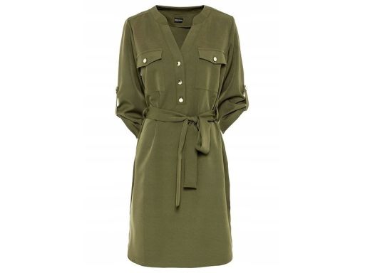 B.P.C prosta sukienka khaki ze złotymi guzikami ^46
