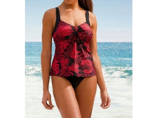 B.P.C top tankini czarno-czerwony w liście 48.