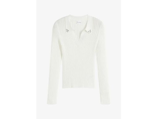 B.P.C sweter dzianinowy prążkowany śmietankowy polo r.40/42