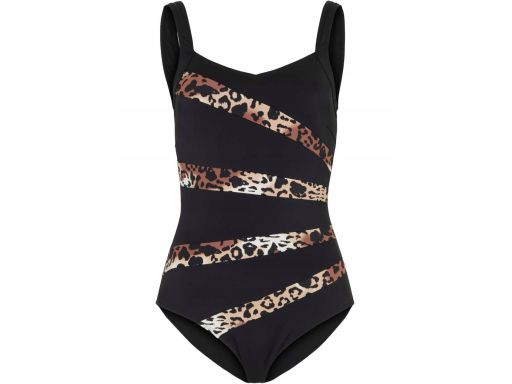 B.P.C modelujący stylowy kostium kąpielowy czarny w paski w cętki 48.