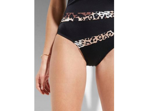 B.P.C modelujący stylowy kostium kąpielowy czarny w paski w cętki 48.