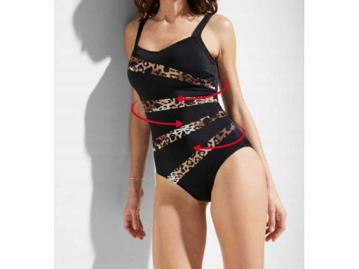 B.P.C modelujący stylowy kostium kąpielowy czarny w paski w cętki 48.