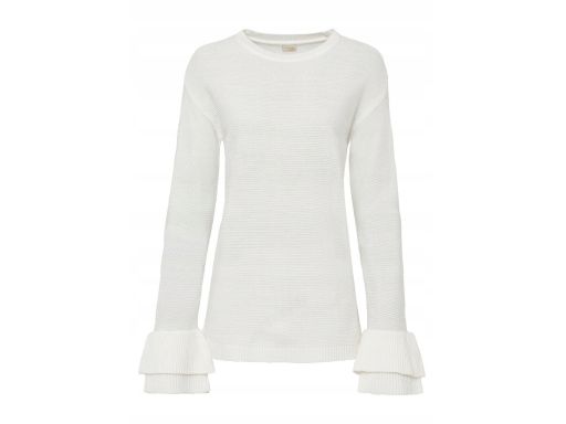 B.P.C sweterek biały z falbanami na rękawie ^40/42