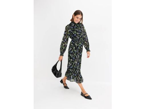 B.P.C sukienka szyfonowa czarna w kwiaty midi 40.