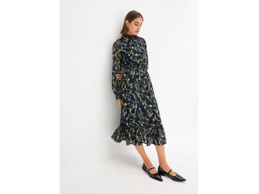 B.P.C sukienka szyfonowa czarna w kwiaty midi 40.