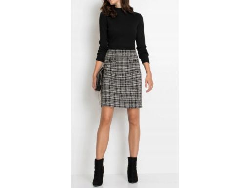 B.P.C sukienka dzianinowa 2w1 góra czarna dół czarno-biały ^48/50