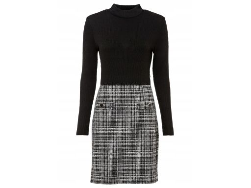 B.P.C sukienka dzianinowa 2w1 góra czarna dół czarno-biały ^48/50