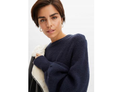 B.P.C sukienka dzianinowa granatowa z balonowymi rękawami ^36/38