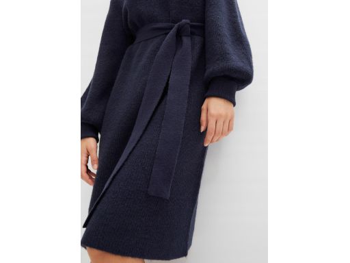 B.P.C sukienka dzianinowa granatowa z balonowymi rękawami ^36/38
