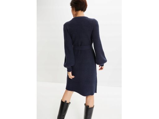 B.P.C sukienka dzianinowa granatowa z balonowymi rękawami ^36/38