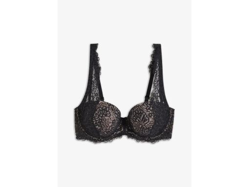 B.P.C biustonosz balkonetka fiszbiny czarny usztywniany z koronką r.85