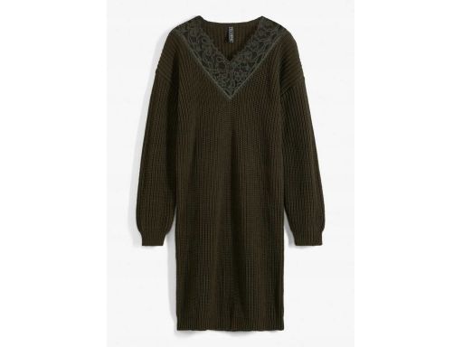 B.P.C sukienka dzianinowa z koronką ciemna zieleń r.36/38