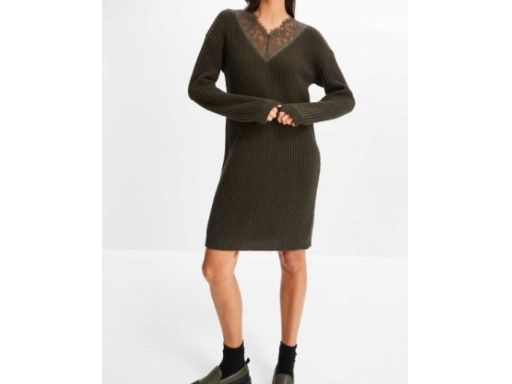 B.P.C sukienka dzianinowa z koronką ciemna zieleń r.36/38