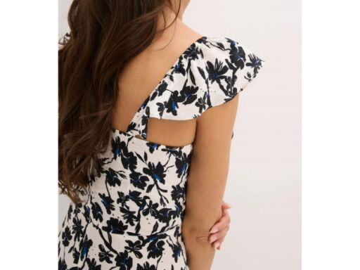 B.P.C sukienka midi letnia biała w czarno-niebieskie kwiaty 36.