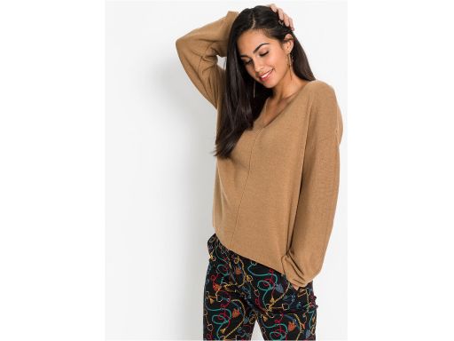 B.P.C sweterek dzianinowy karmelowy w serek 40/42.