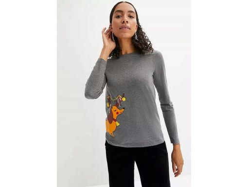 B.P.C bluzka szara z nadrukiem świątecznym ^44/46