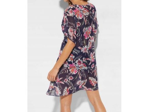 B.P.C sukienka plażowa tunika granatowa we wzory szyfonowa 44/46.