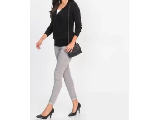 B.P.C szary dzianinowy kopertowy sweter z wełną r.32/34