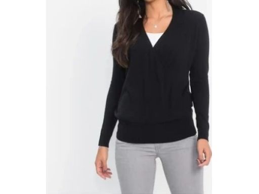 B.P.C szary dzianinowy kopertowy sweter z wełną r.32/34