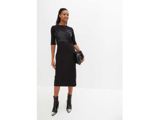 B.P.C sukienka ołówkowa midi czarna z satynową wstawką ^40/42