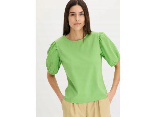 B.P.C t-shirt bawełniany zielony z bufiastymi rękawkami 52/54.