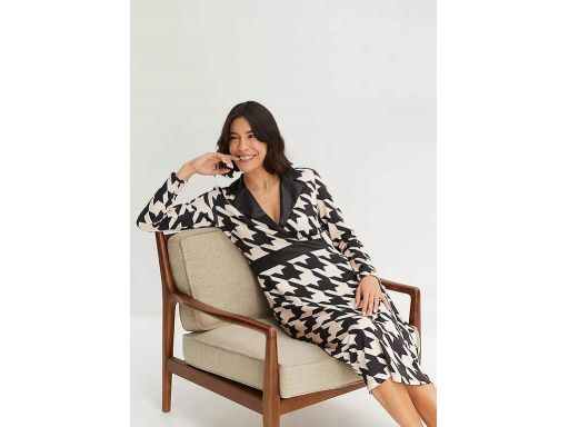 B.P.C sukienka czarno-beżowa we wzory midi 36/38.