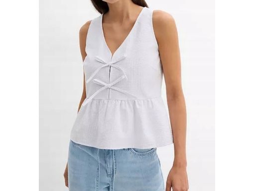 B.P.C bluzka top bawełniana w drobne paseczki z dekoracyjnymi kokardam