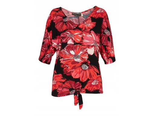 B.P.C bluzka z rozcięciami odkryte ramiona czarna w czerwone kwiaty ^4