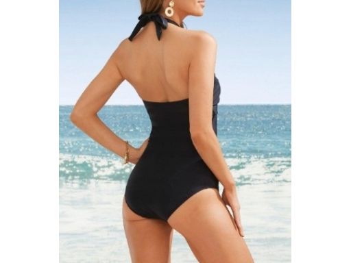 B.P.C czarny kostium kąpielowy z wiązaniem na szyi r.42