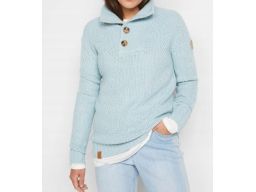 B.P.C niebieski sweter ze stójką i guzikami ciepły r.48/50