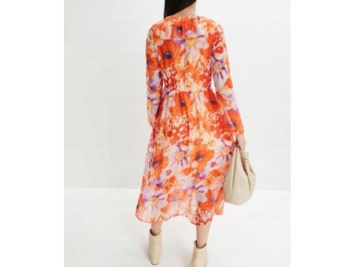 B.P.C sukienka szyfonowa z falbankami midi w kwiaty r.42