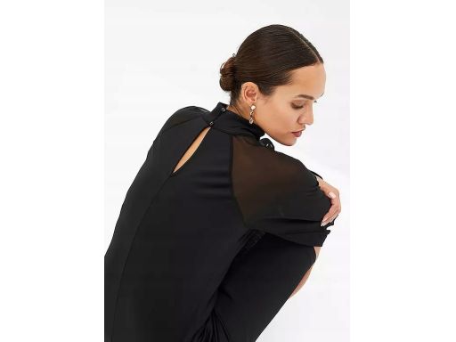 B.P.C czarna sukienka z wycięciami i siatkowymi rękawami r.40/42