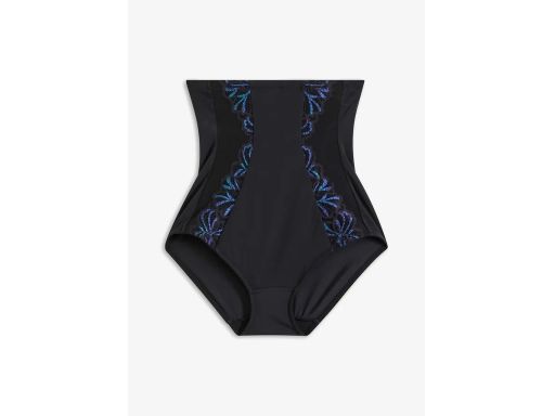 B.P.C majtki figi maxi shape czarne z kolorową koronką wysoki stan 48.