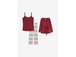 B.P.C piżama damska 3-elementowa top, bluzka kopertowa i spodnie r.56/