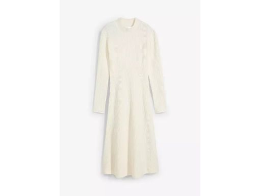 B.P.C śmietankowa dzianinowa sukienka prążek midi 36/38.