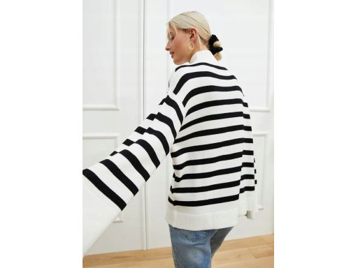 B.P.C sweter oversize śmietankowy w czarne paski r.44/46