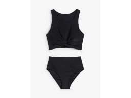 B.P.C bikini czarne top bustier figi maxi wysoki stan prążkowane ^38