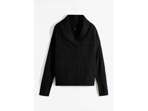B.P.C czarny sweter damski z szalowym kołnierzem 36/38.