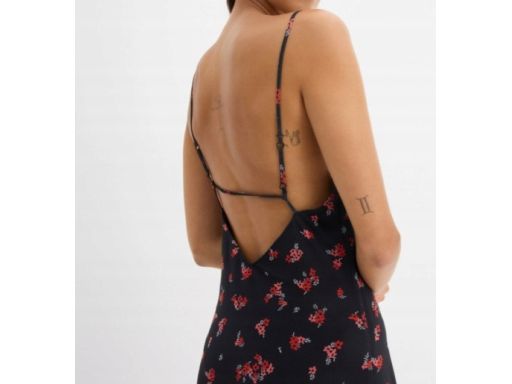 B.P.C czarna sukienka w kwiatki midi z siateczki na ramiączka 44/46.