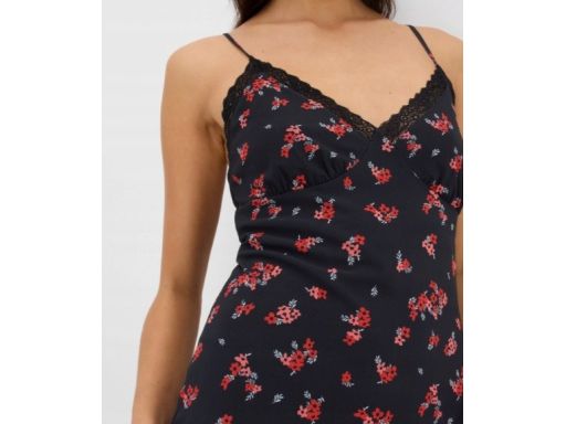 B.P.C czarna sukienka w kwiatki midi z siateczki na ramiączka 44/46.