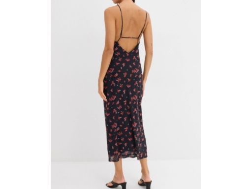 B.P.C czarna sukienka w kwiatki midi z siateczki na ramiączka 44/46.