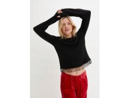 B.P.C sweter czarny z frędzlami z koralików 40/42.