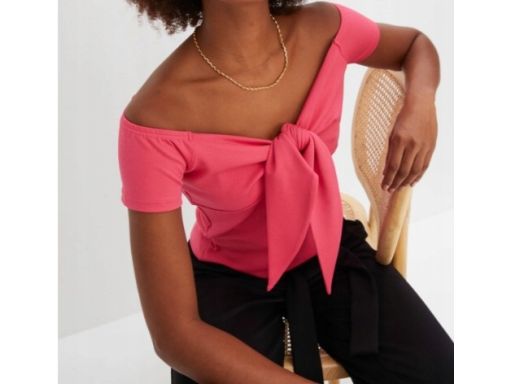 B.P.C różowa bluzka carmen z krótkim rękawem 40/42.