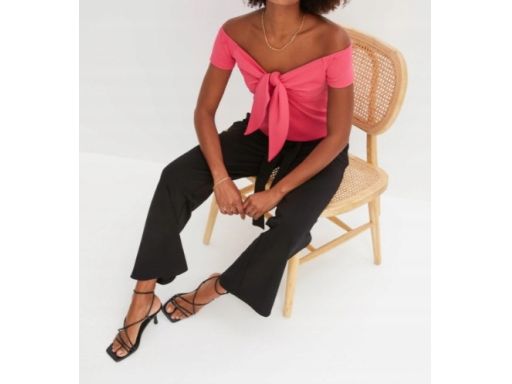 B.P.C różowa bluzka carmen z krótkim rękawem 40/42.