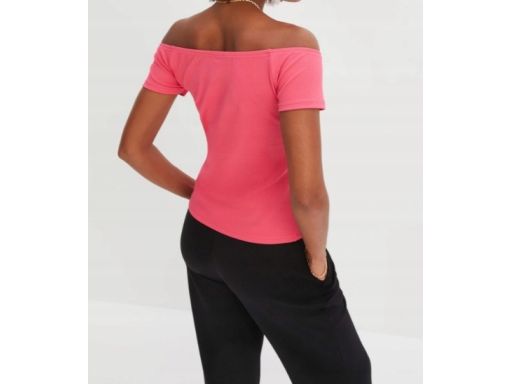 B.P.C różowa bluzka carmen z krótkim rękawem 40/42.