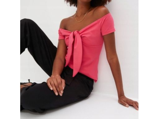 B.P.C różowa bluzka carmen z krótkim rękawem 40/42.