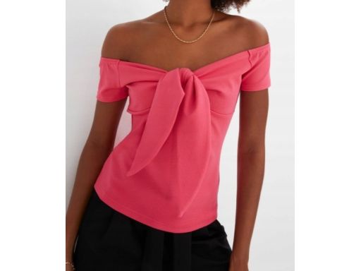 B.P.C różowa bluzka carmen z krótkim rękawem 40/42.