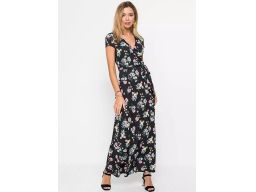 B.P.C sukienka maxi czarna w kolorowe kwiaty ^40/42