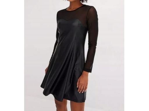 B.P.C czarna sukienka z eko skóry z siateczką 40/42.