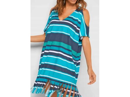 B.P.C plażowa tunika wiskozowa w kolorowe paski frędzlami ^36/38